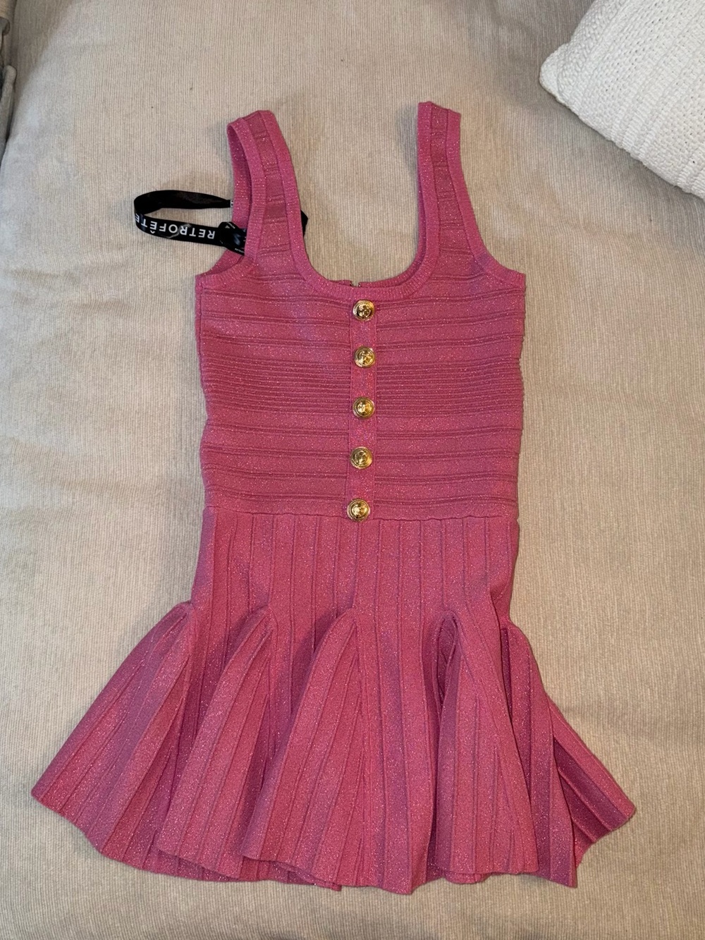 New Retrofete Mini Dress Pink Gold Brooke Metallic Bandage Knit Medium - Picture 6 of 9
